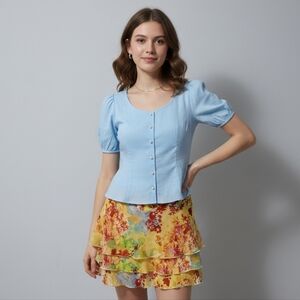 Thalia Sodi Yellow Tropical Floral Tiered Mini Skirt - Size 5/6 Boho Coachella